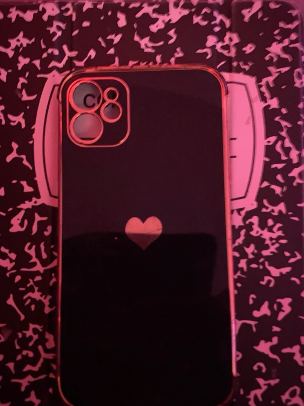 SHEIN Black Phone Case with Pink Heart Accent
